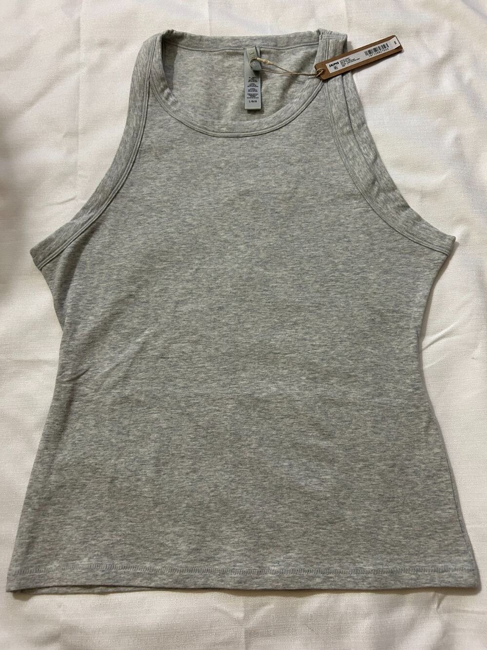 Skims NWT Cotton Jersey High Neck Tank Light Heather Grey Size Large